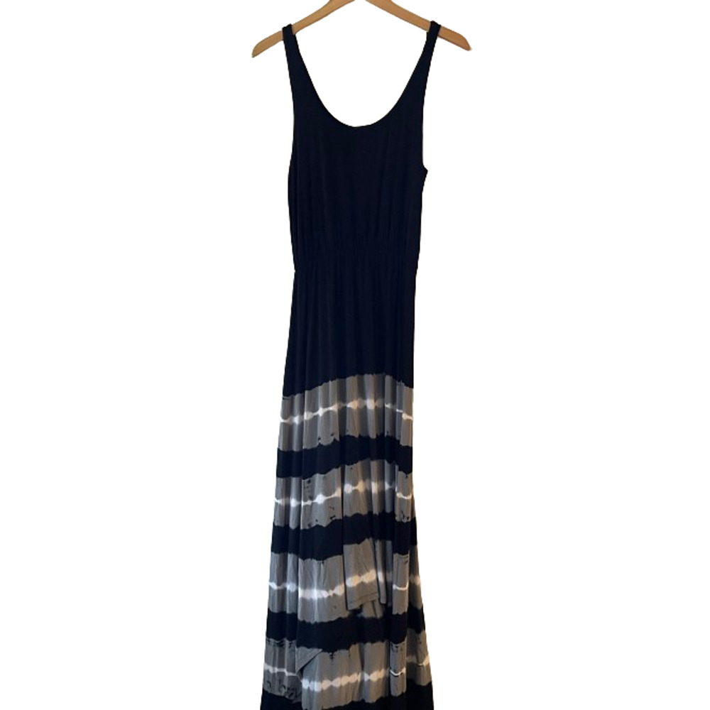 Felicity & Coco Tie Dye Maxi Dress XS Black Grey Striped High Low Sleeveless